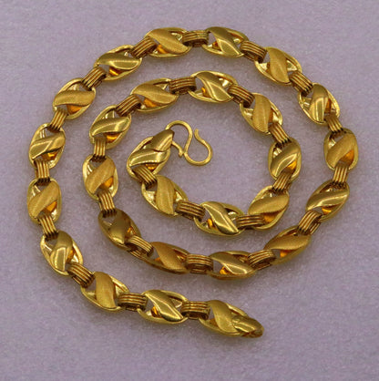 22K solid gold lotus design handmade chain necklace from Rajasthan, unisex traditional jewelry by TRIBAL ORNAMENTS.
