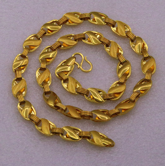 22K solid gold lotus design handmade chain necklace from Rajasthan, unisex traditional jewelry by TRIBAL ORNAMENTS.