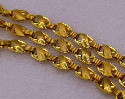 22K solid gold 11mm lotus design handmade chain necklace, unisex traditional jewelry from Rajasthan India by TRIBAL ORNAMENTS.