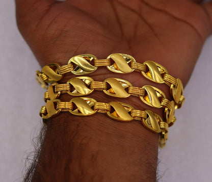 22K solid gold 11mm lotus design handmade chain necklace by TRIBAL ORNAMENTS, traditional unisex jewelry from Rajasthan India