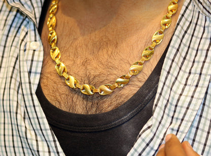 22K solid gold 11mm lotus design handmade chain necklace by TRIBAL ORNAMENTS, traditional unisex jewelry from Rajasthan India.