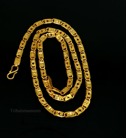 22K solid yellow gold Nawabi chain necklace, handmade vintage 5mm unisex jewelry from Rajasthan India with hallmarked 916 gold.