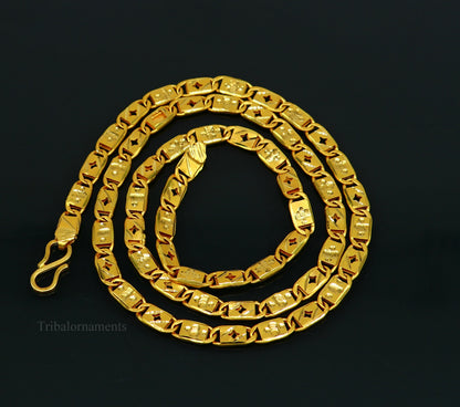 22K solid yellow gold Nawabi chain necklace, handmade 5mm vintage style unisex jewelry from Rajasthan India, hallmarked 916.