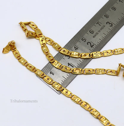 Handmade 22K solid yellow gold Nawabi chain necklace with 5mm links, vintage Rajasthan style, unisex design, hallmarked gold jewelry.