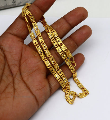 22K solid yellow gold Nawabi chain necklace, handmade 5mm unisex vintage style jewelry from Rajasthan India, hallmarked 916.