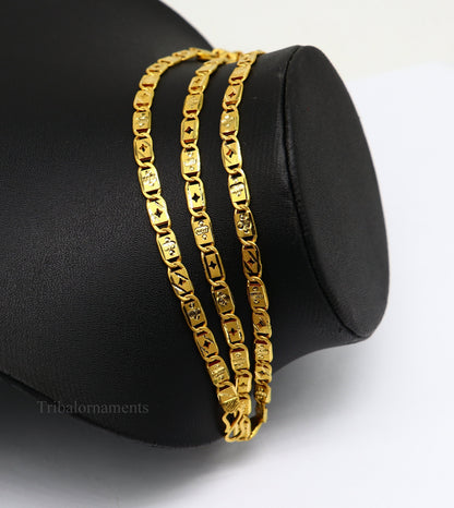 22K solid yellow gold Nawabi chain necklace with 5mm vintage-style unisex design, handmade in Rajasthan, hallmarked 916.