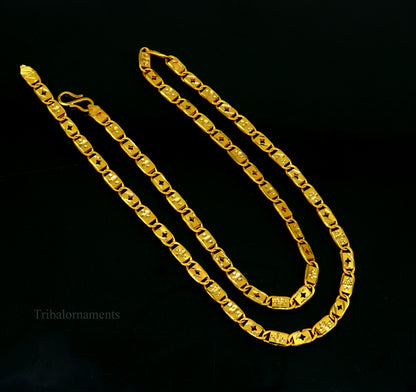 22K solid yellow gold Nawabi chain necklace with 5mm vintage-style design, handmade unisex jewelry from Rajasthan, hallmarked 916.