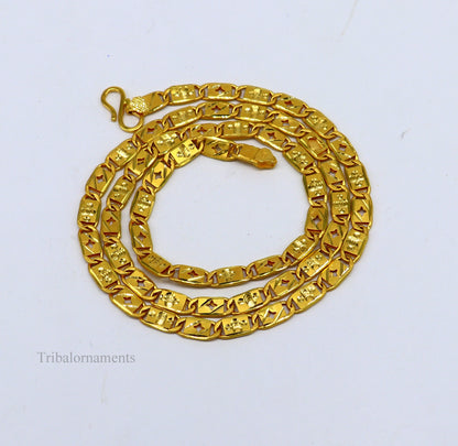 22K solid yellow gold Nawabi chain necklace, handmade 5mm vintage style unisex jewelry from Rajasthan with hallmarked 916 gold.