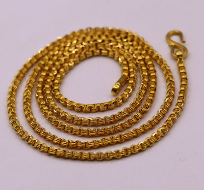 22K solid yellow gold Rolo link chain necklace, handmade 2.5mm unisex design, 24 inches, hallmarked from India.