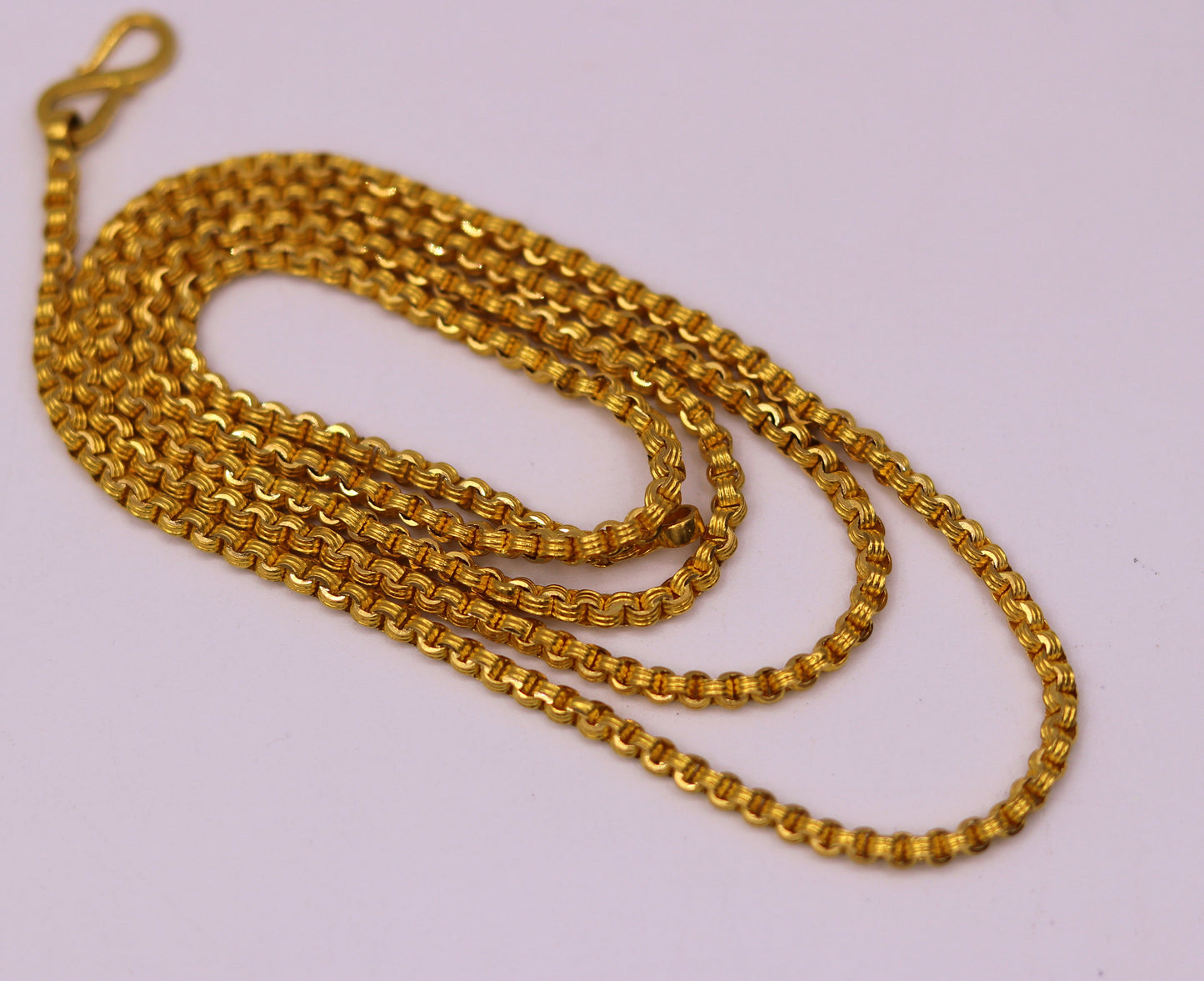 22K solid yellow gold Rolo link chain necklace, handmade unisex 2.5mm, 24-inch Indian gold chain, hallmarked 916 from Tribal Ornaments