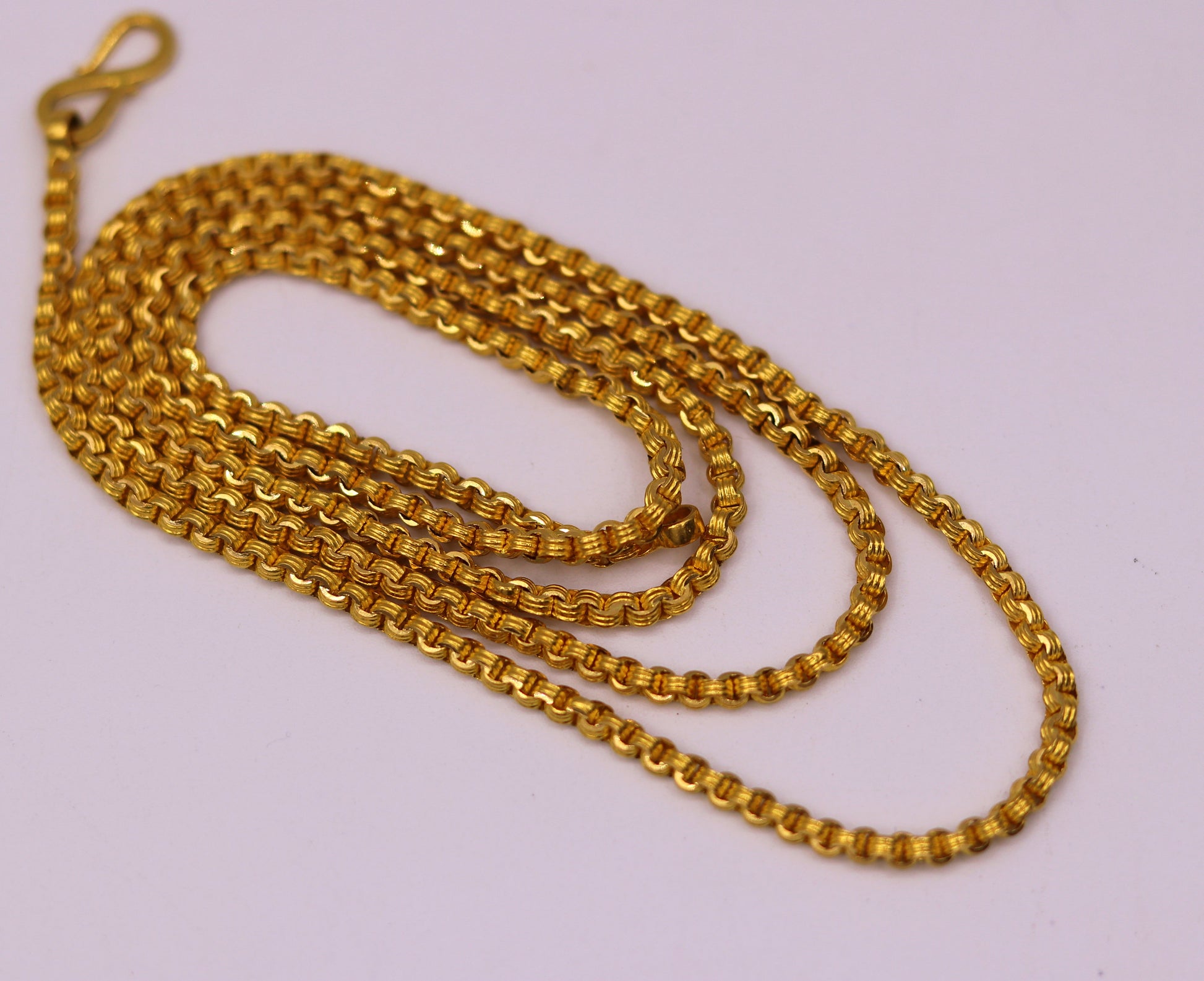 22K solid yellow gold Rolo link chain necklace, handmade unisex 2.5mm, 24-inch Indian gold chain, hallmarked 916 from Tribal Ornaments