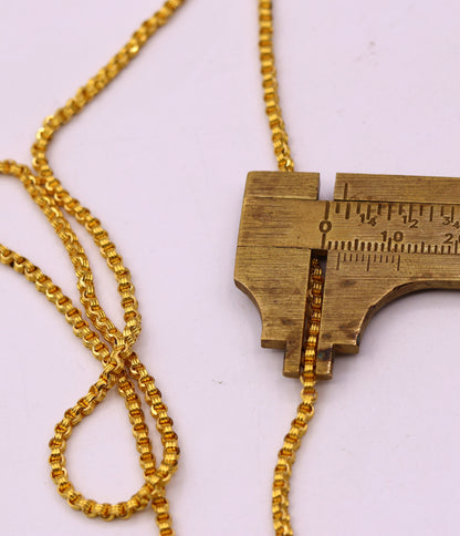 22K solid yellow gold Rolo link chain necklace, handmade 2.5mm unisex design, 24 inches, hallmarked from India by TRIBAL ORNAMENTS.