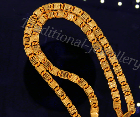 22K solid yellow gold Royal Nawabi diamond-cut chain necklace, 6mm, handmade unisex Indian jewelry with hallmarked luxury design.