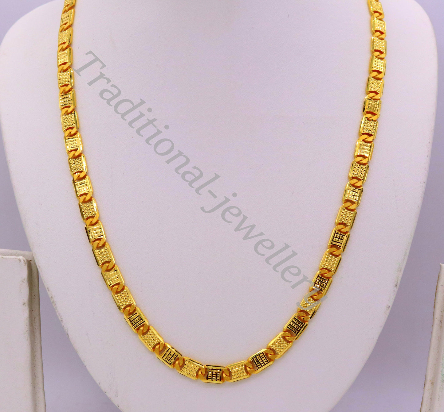 22K solid yellow gold Royal Nawabi diamond-cut chain, 6mm handmade unisex necklace with hallmarked luxury Indian jewelry design.