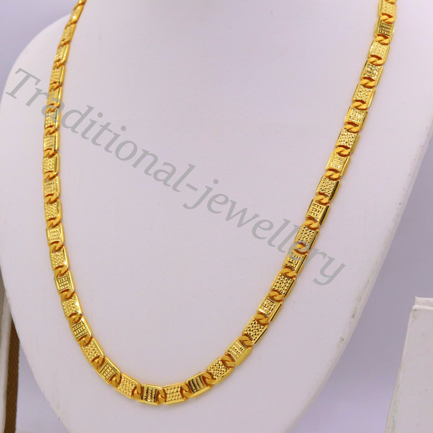 22K solid yellow gold royal Nawabi diamond-cut chain, 6mm unisex handmade necklace with hallmarked Indian jewelry craftsmanship.