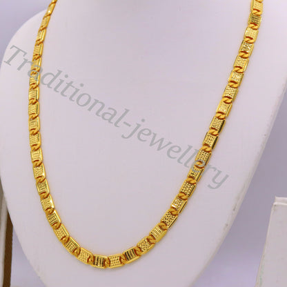 22K solid yellow gold royal Nawabi diamond-cut chain, 6mm unisex handmade necklace with hallmarked Indian jewelry craftsmanship.