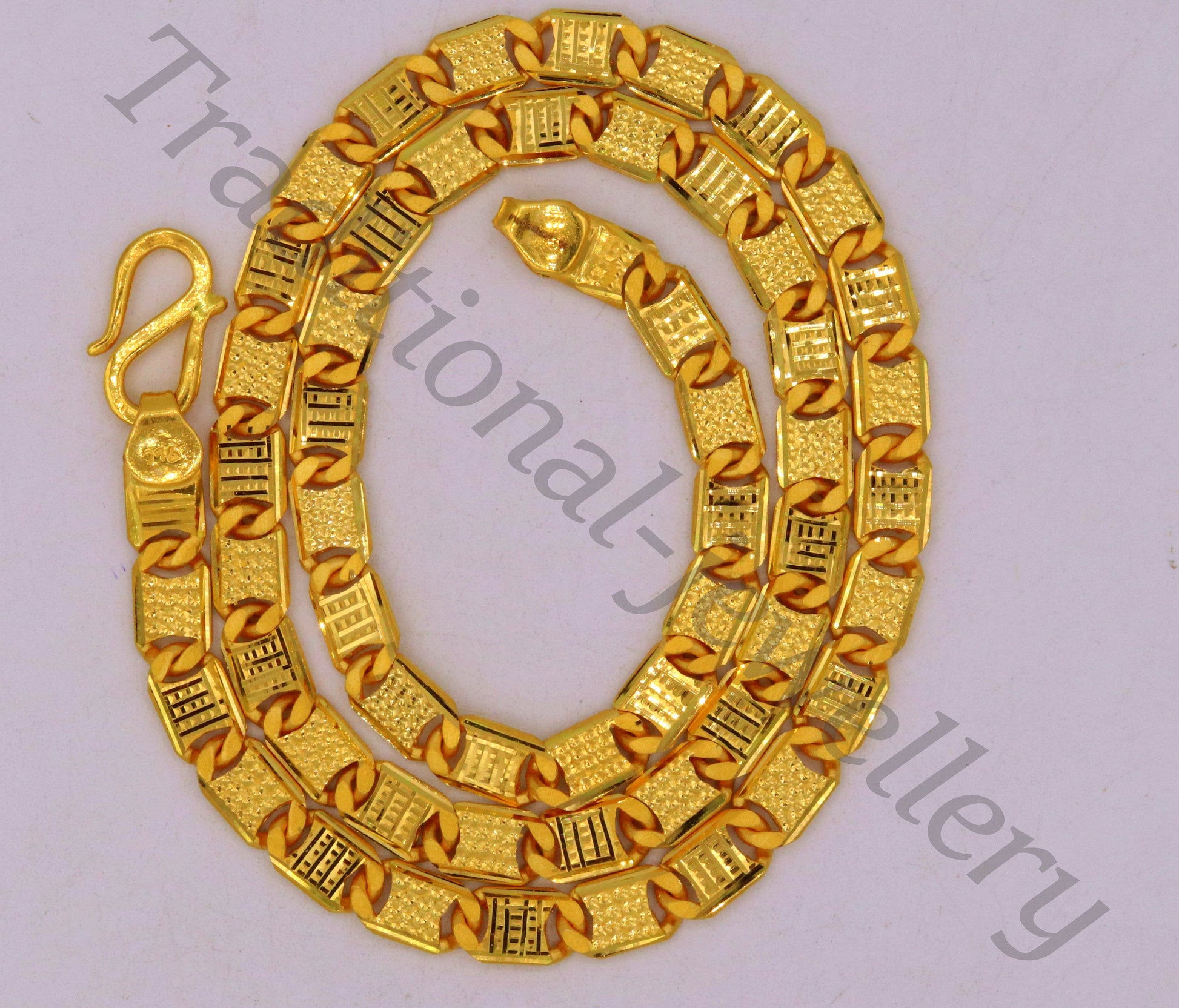 22K solid yellow gold Royal Nawabi diamond-cut unisex necklace, 6mm handmade Indian jewelry with hallmarked luxury design.