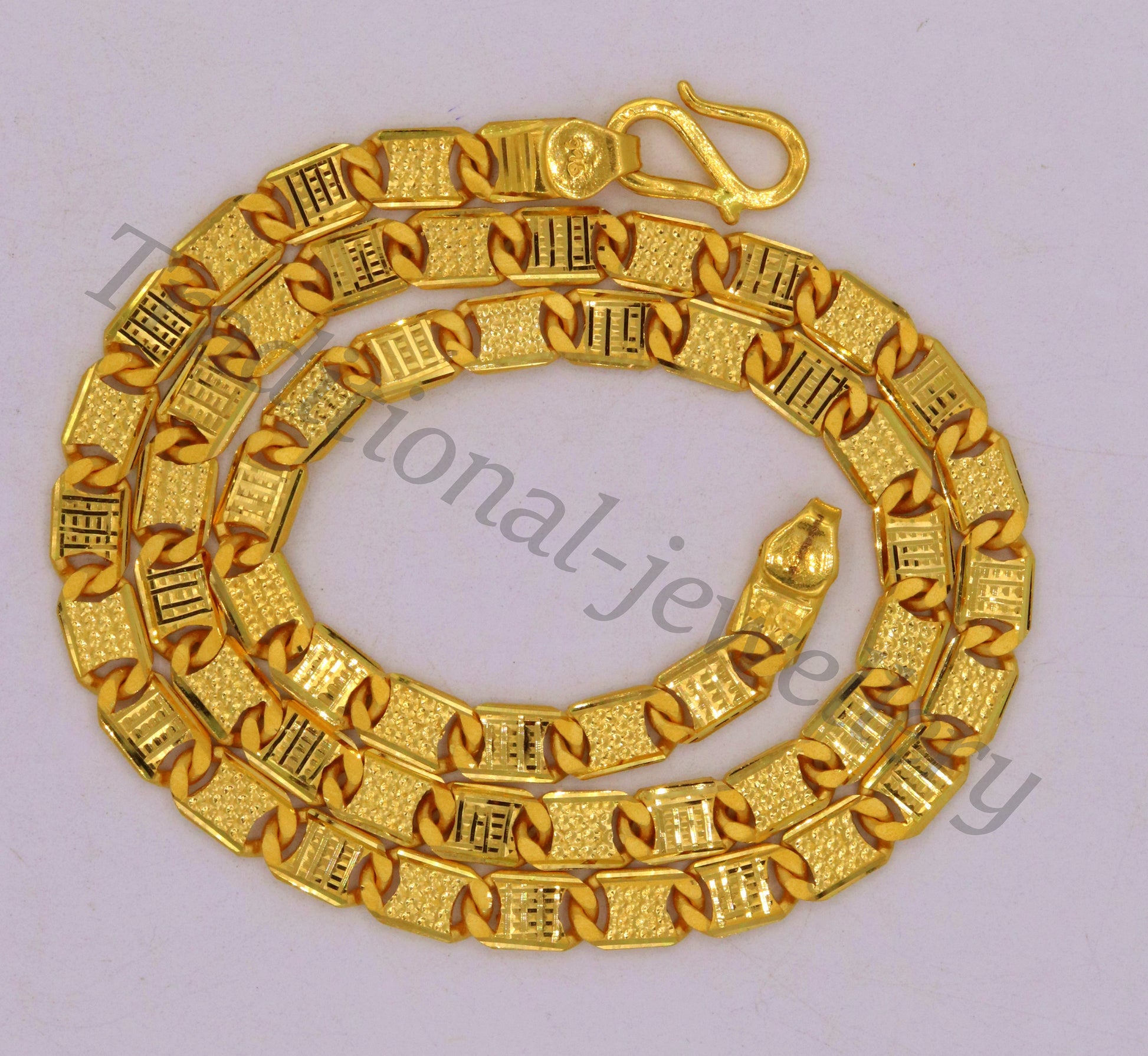 22K solid yellow gold Royal Nawabi diamond-cut chain, 6mm handmade unisex necklace, hallmarked luxury Indian jewelry by Tribal Ornaments.