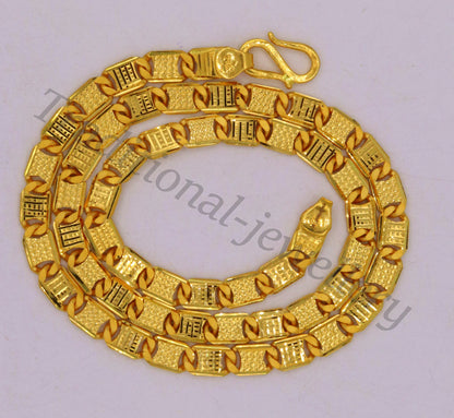 22K solid yellow gold Royal Nawabi diamond-cut chain, 6mm handmade unisex necklace, hallmarked luxury Indian jewelry by Tribal Ornaments.