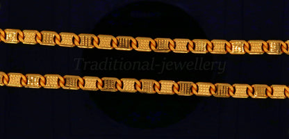 22K solid yellow gold Royal Nawabi diamond-cut chain, 6mm unisex handmade necklace with hallmarked Indian jewelry design.