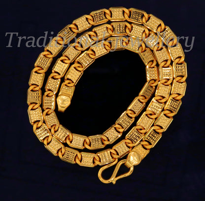 22K solid yellow gold Royal Nawabi diamond-cut chain, 6mm handmade unisex necklace with hallmarked Indian jewelry design.