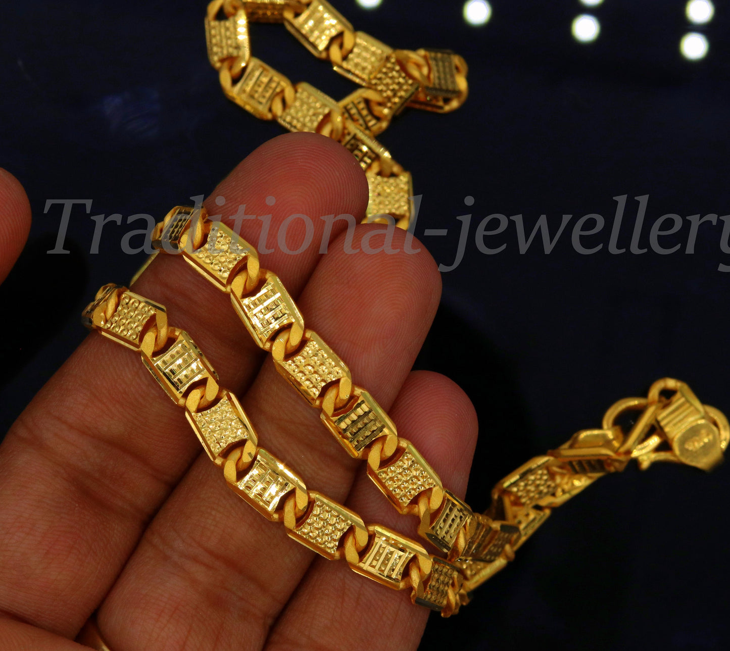 22K solid yellow gold Royal Nawabi diamond-cut chain necklace, 6mm, handmade unisex Indian jewelry, hallmarked luxury design