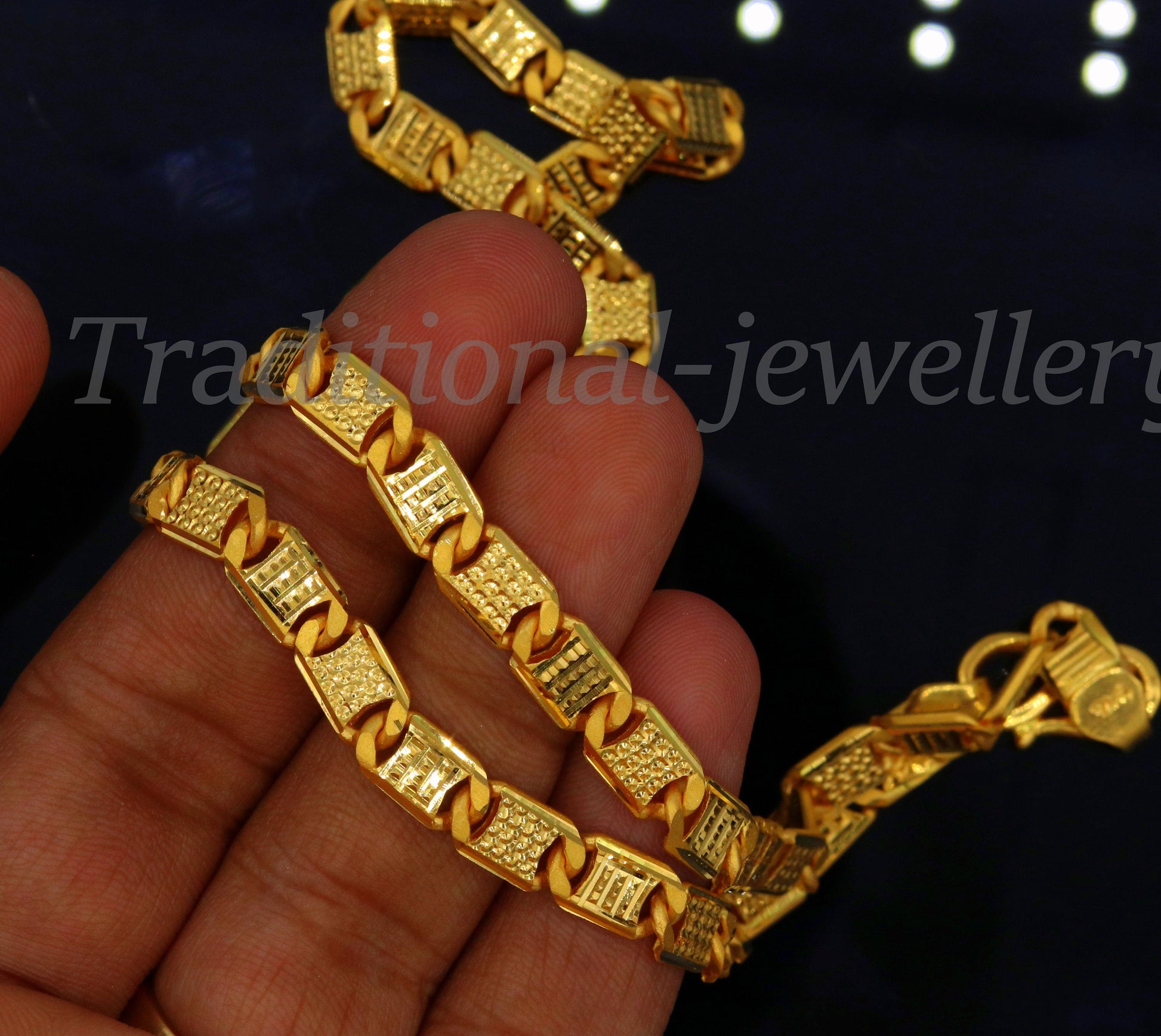 22K solid yellow gold Royal Nawabi diamond-cut chain necklace, 6mm, handmade unisex Indian jewelry, hallmarked luxury design