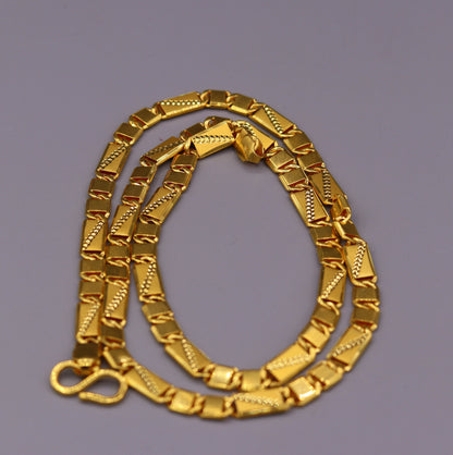 22K yellow gold handmade Nawabi chain necklace, 5.5mm solid unisex gold chain from Rajasthan India by TRIBAL ORNAMENTS.