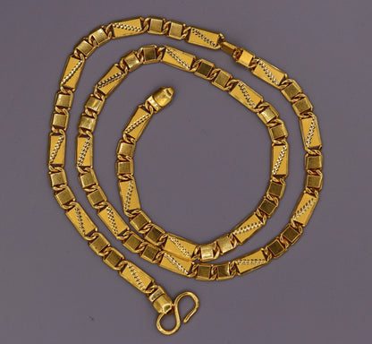 22K yellow gold handmade Nawabi chain necklace, 5.5mm solid unisex gold chain from Rajasthan India by Tribal Ornaments.