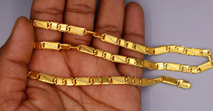 22K yellow gold handmade Nawabi chain necklace, 5.5mm solid unisex gold chain from Rajasthan, India, by Tribal Ornaments.