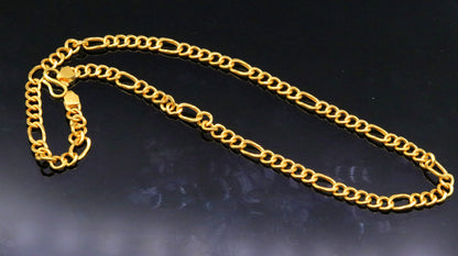 22K yellow gold 6mm Figaro link handmade chain necklace from Rajasthan, unisex traditional jewelry by TRIBAL ORNAMENTS.