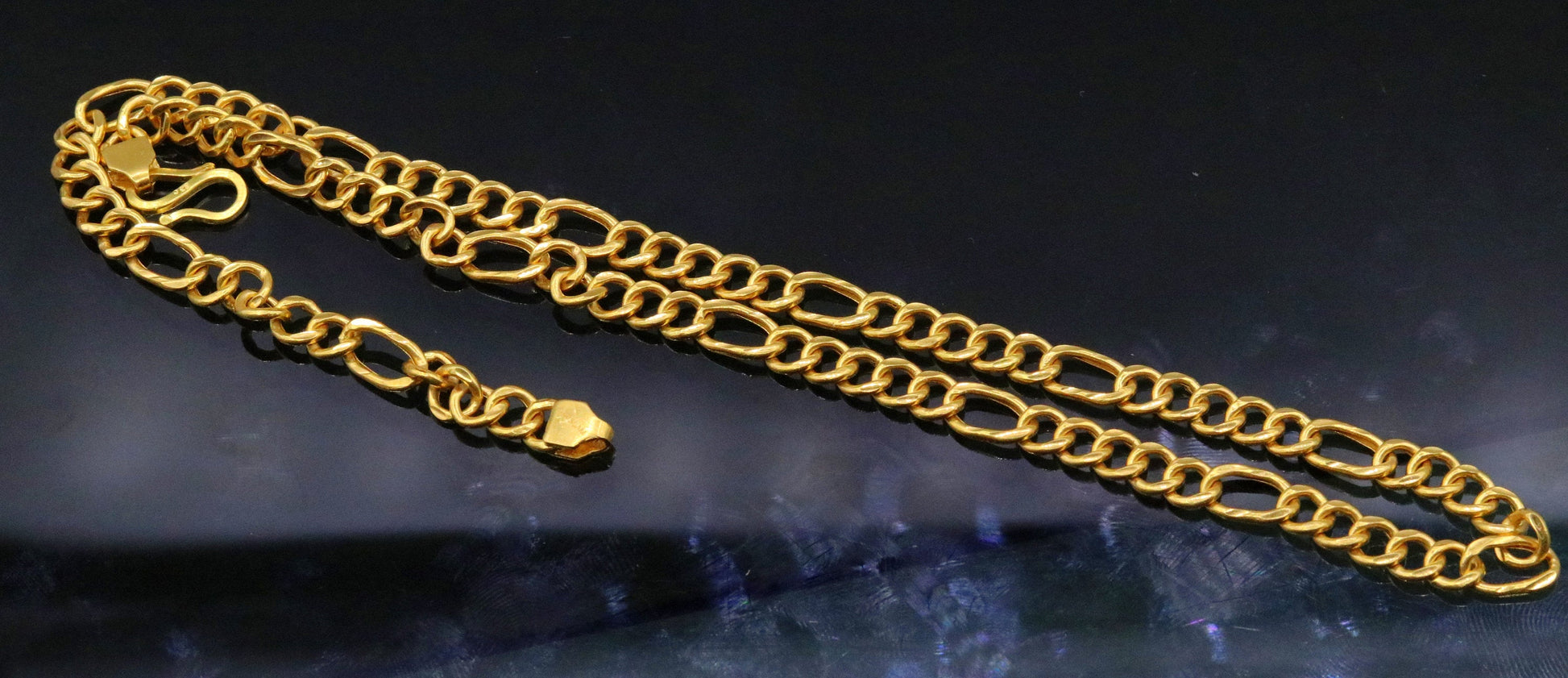 22K yellow gold 6mm Figaro link handmade chain necklace, unisex traditional jewelry from Rajasthan India, by TRIBAL ORNAMENTS.