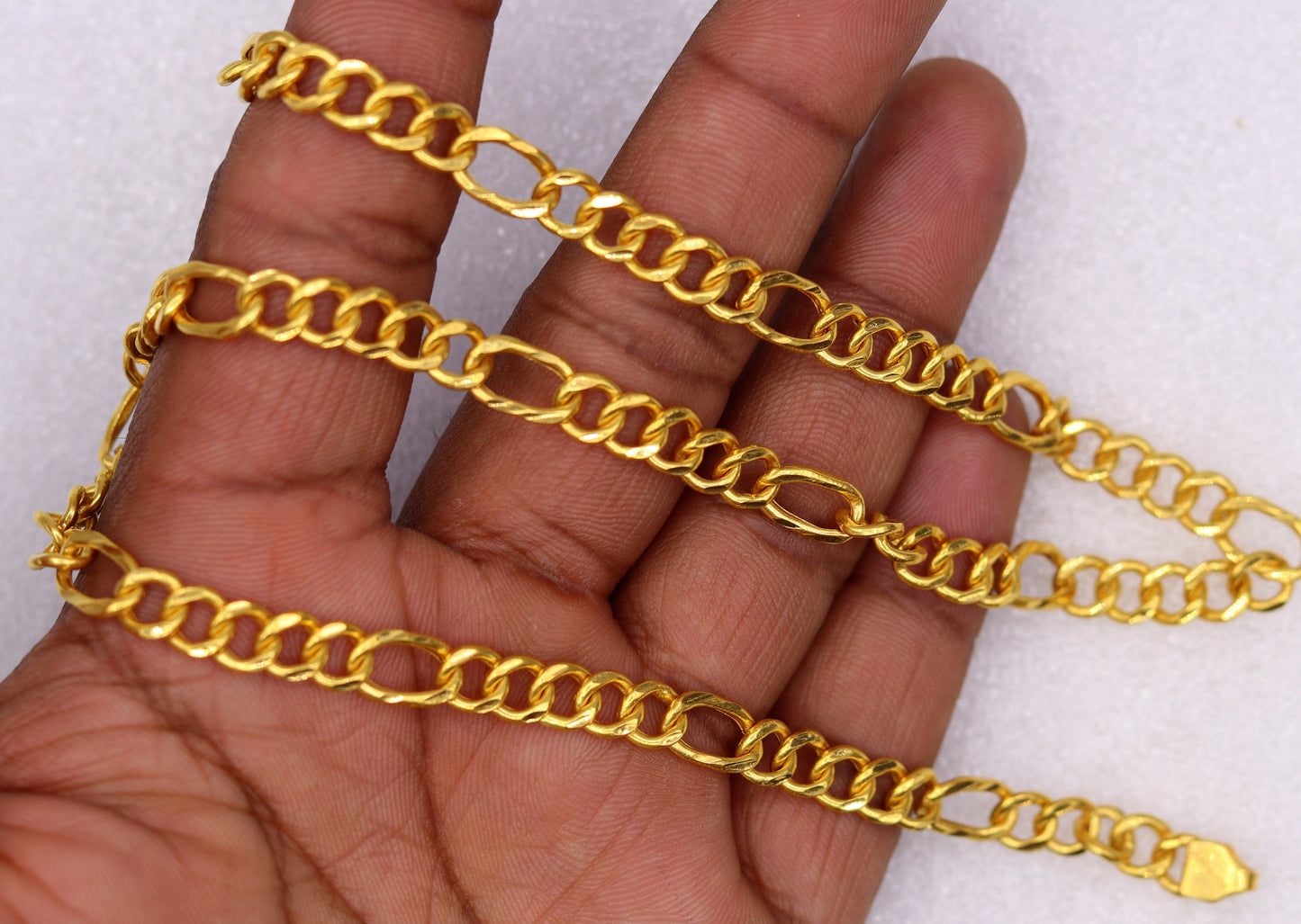 22K yellow gold 6mm Figaro link handmade chain necklace from Rajasthan India, unisex traditional jewelry by TRIBAL ORNAMENTS