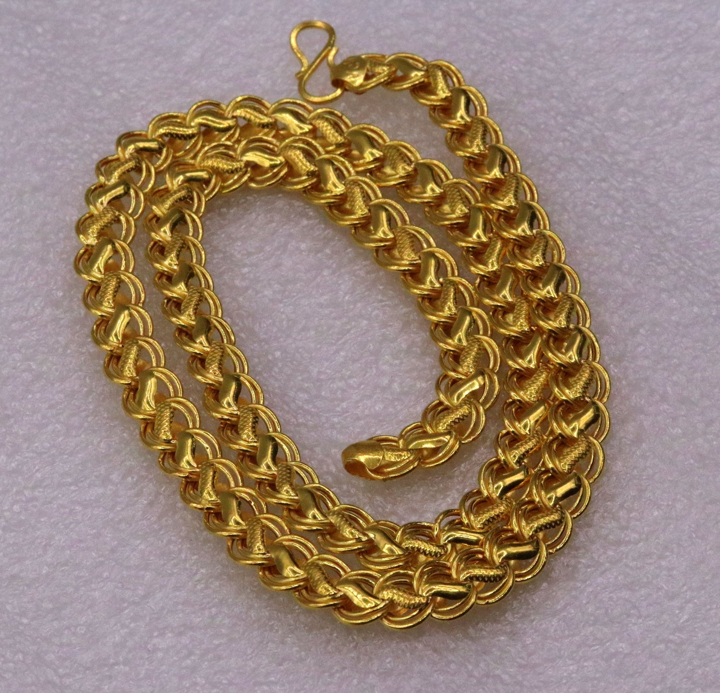22K yellow gold lotus design handmade hollow chain necklace, unisex traditional jewelry from Rajasthan India by TRIBAL ORNAMENTS.