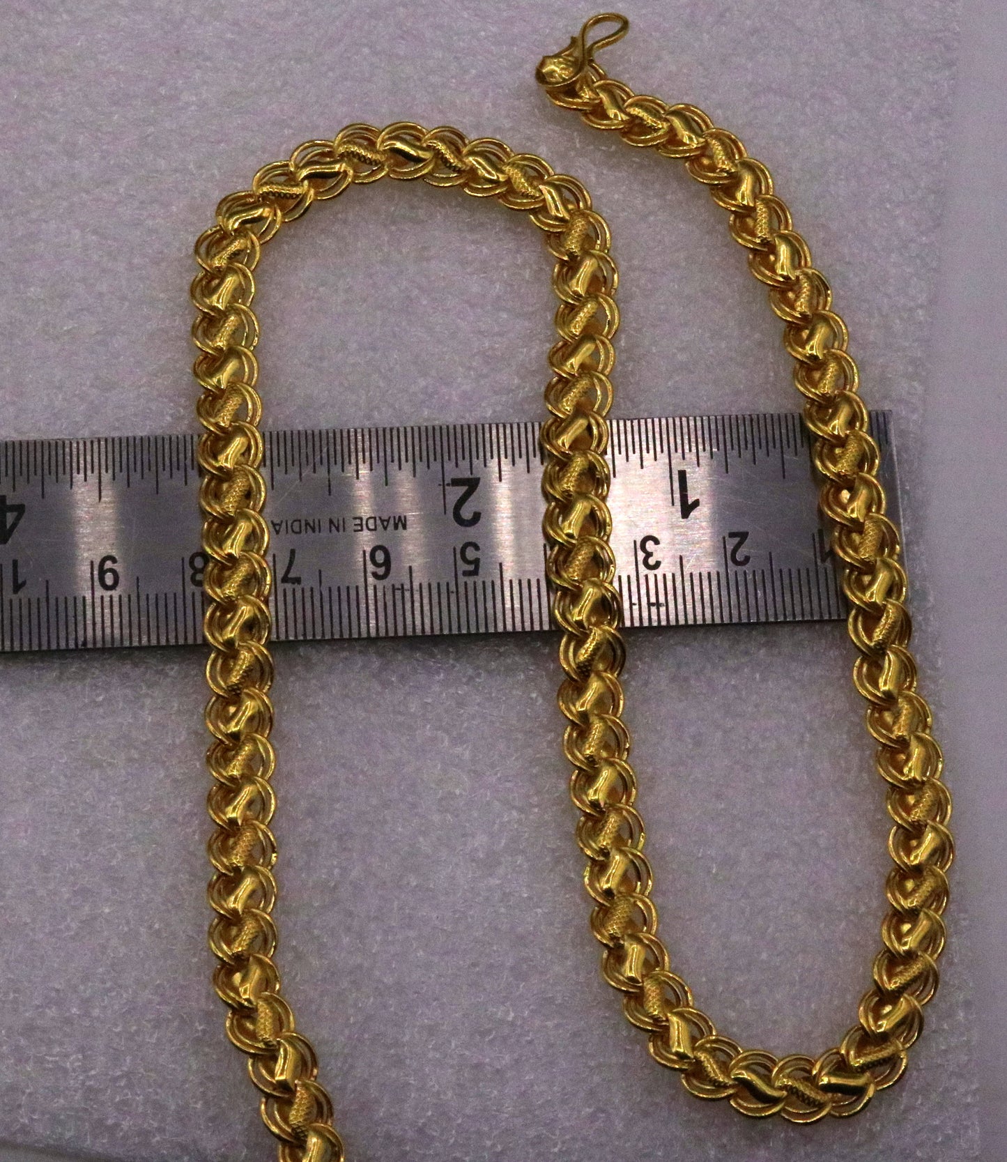 22K yellow gold 7mm lotus design handmade hollow chain necklace from Rajasthan India, unisex traditional jewelry by TRIBAL ORNAMENTS.