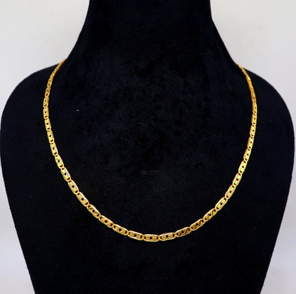 22K yellow gold handmade Nawabi chain necklace by TRIBAL ORNAMENTS, hallmarked, unisex luxury jewelry, BIS certified, all sizes available.