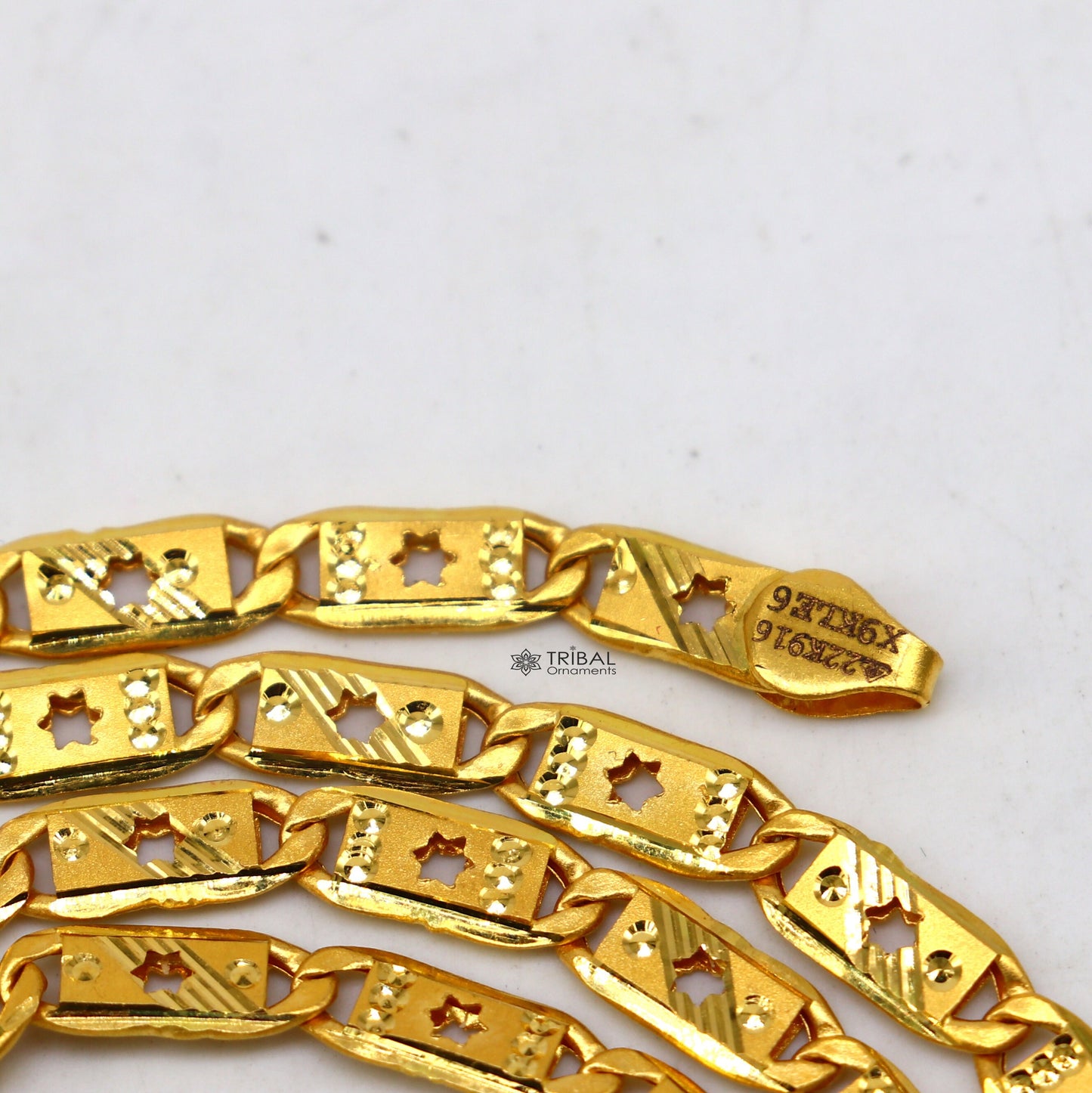 Hallmarked 22kt 22ct yellow gold handmade certified gold luxury royal nawabi chian gifting necklace all sized unisex chain necklace gch583 - TRIBAL ORNAMENTS