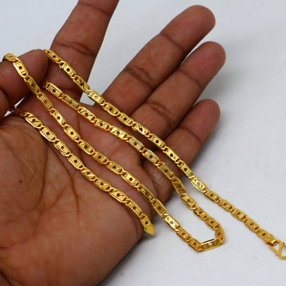 22K yellow gold handmade Nawabi chain necklace, hallmarked and BIS certified, unisex luxury jewelry with intricate design.