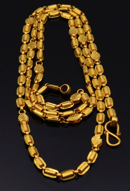22K yellow gold handmade 3mm link chain necklace, 23 inches, unisex traditional design, lightweight gold chain with hallmarked 916.