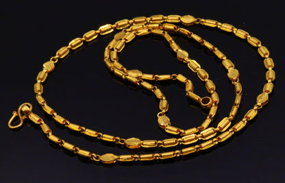 22K yellow gold handmade 3mm link chain necklace, 23-inch unisex traditional design with lightweight, hallmarked gold from Tribal Ornaments.