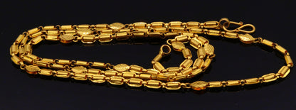 22K yellow gold handmade 3mm link chain necklace, 23-inch unisex traditional design, lightweight with 916 hallmark by TRIBAL ORNAMENTS.