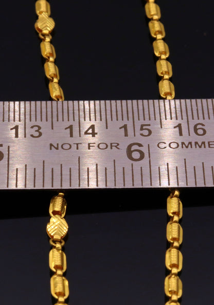 22K yellow gold handmade 3mm link chain necklace, 23 inches, lightweight unisex traditional design with hallmarked 916 gold.