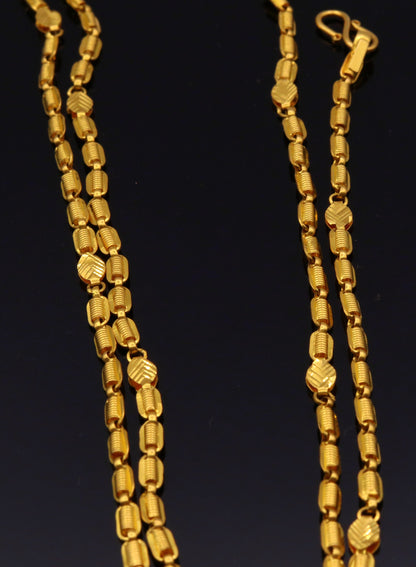 22K yellow gold handmade 3mm link chain necklace, 23-inch unisex traditional design with lightweight, hallmarked gold from Tribal Ornaments.