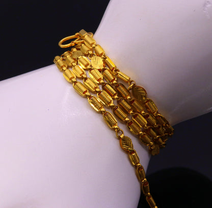 22K yellow gold handmade 3mm link chain necklace, 23 inches, unisex traditional design, lightweight, hallmarked gold chain.