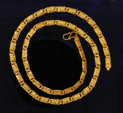 22K yellow gold handmade Nawabi chain necklace, 5mm solid gold traditional jewelry from Rajasthan, unisex design by Tribal Ornaments.