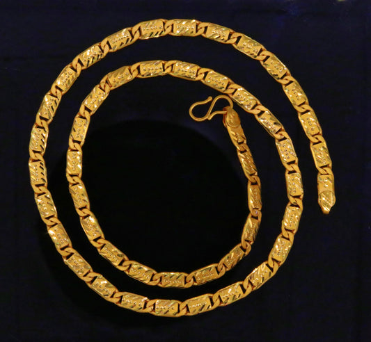 22K yellow gold handmade Nawabi chain necklace, 5mm solid gold traditional jewelry from Rajasthan, unisex design by Tribal Ornaments.