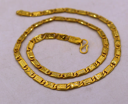 22K yellow gold handmade Nawabi chain necklace, 5mm solid gold traditional jewelry from Rajasthan India, unisex design.