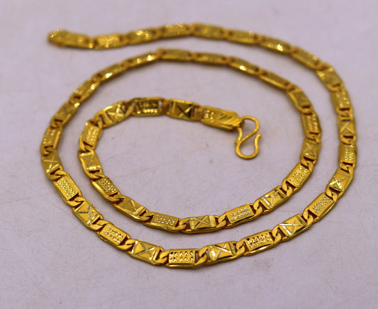 22K yellow gold handmade Nawabi chain necklace, 5mm solid gold traditional jewelry from Rajasthan India, unisex design.