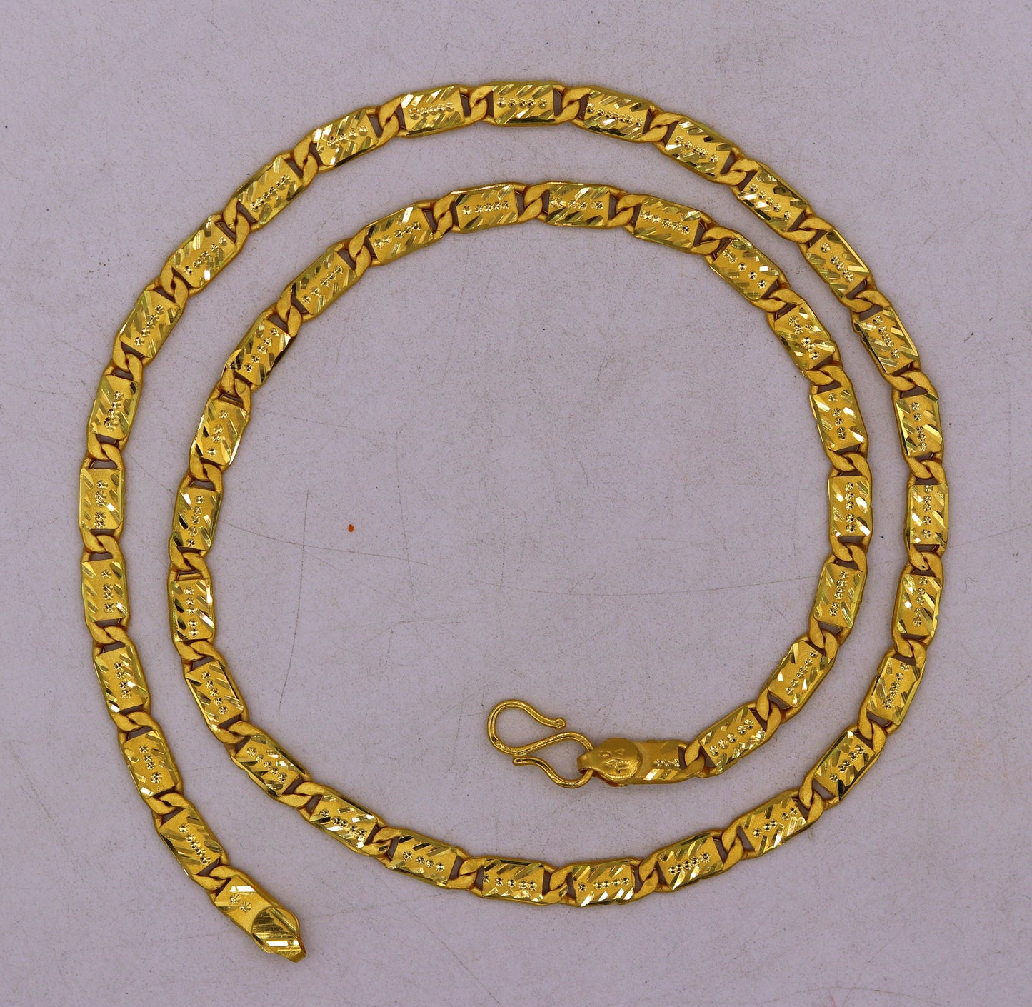 22K yellow gold handmade Nawabi chain necklace, solid gold traditional unisex jewelry from Rajasthan India, 5mm width.