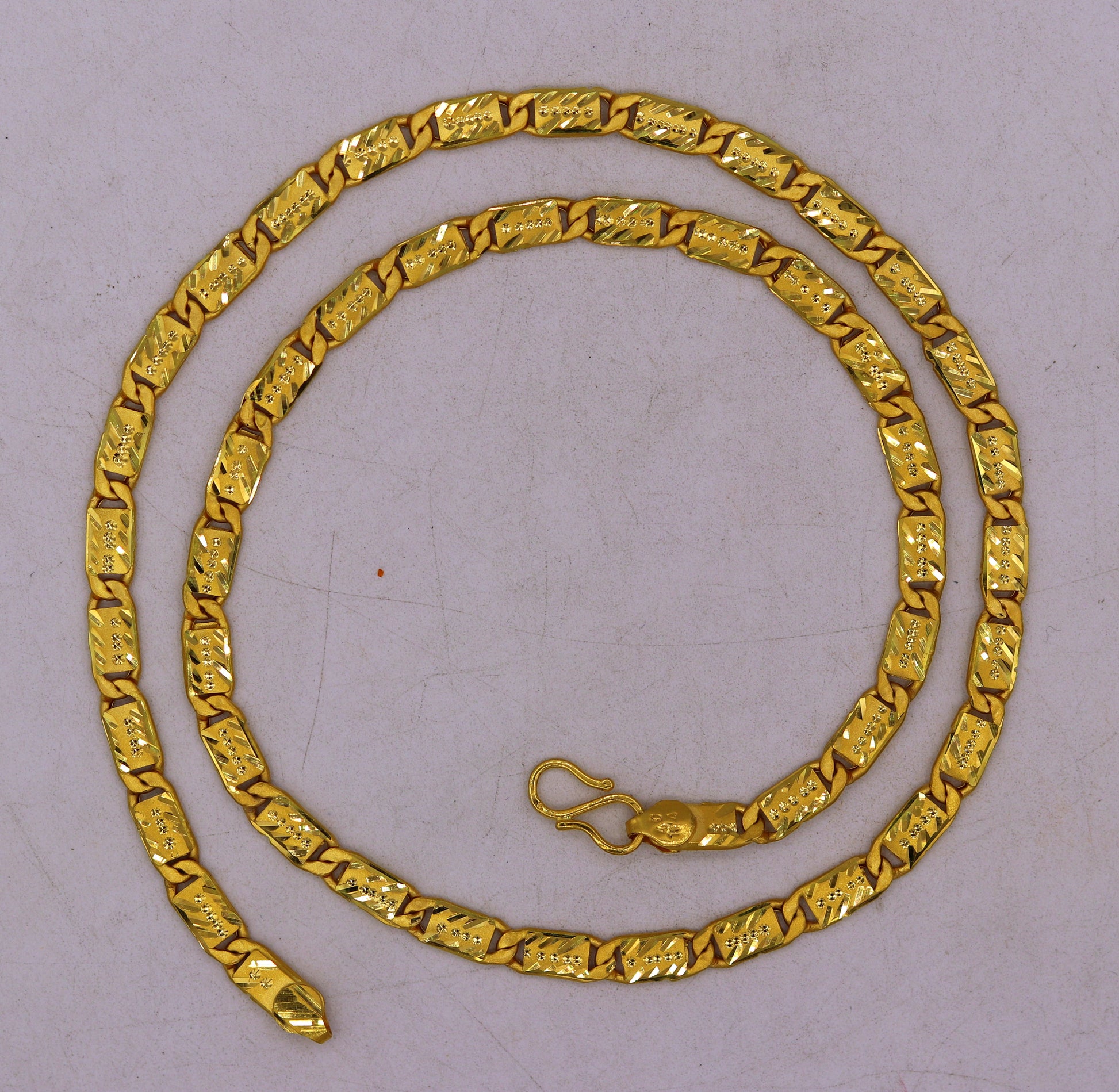 22K yellow gold handmade Nawabi chain necklace, solid gold traditional unisex jewelry from Rajasthan India, 5mm width.